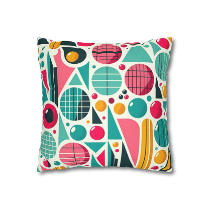 Mid Century Modern Atomic Pink, Geometric, Aqua Blue, Yellow, Mod Retro Groovy Spun Polyester Square Pillow Case Home Decor