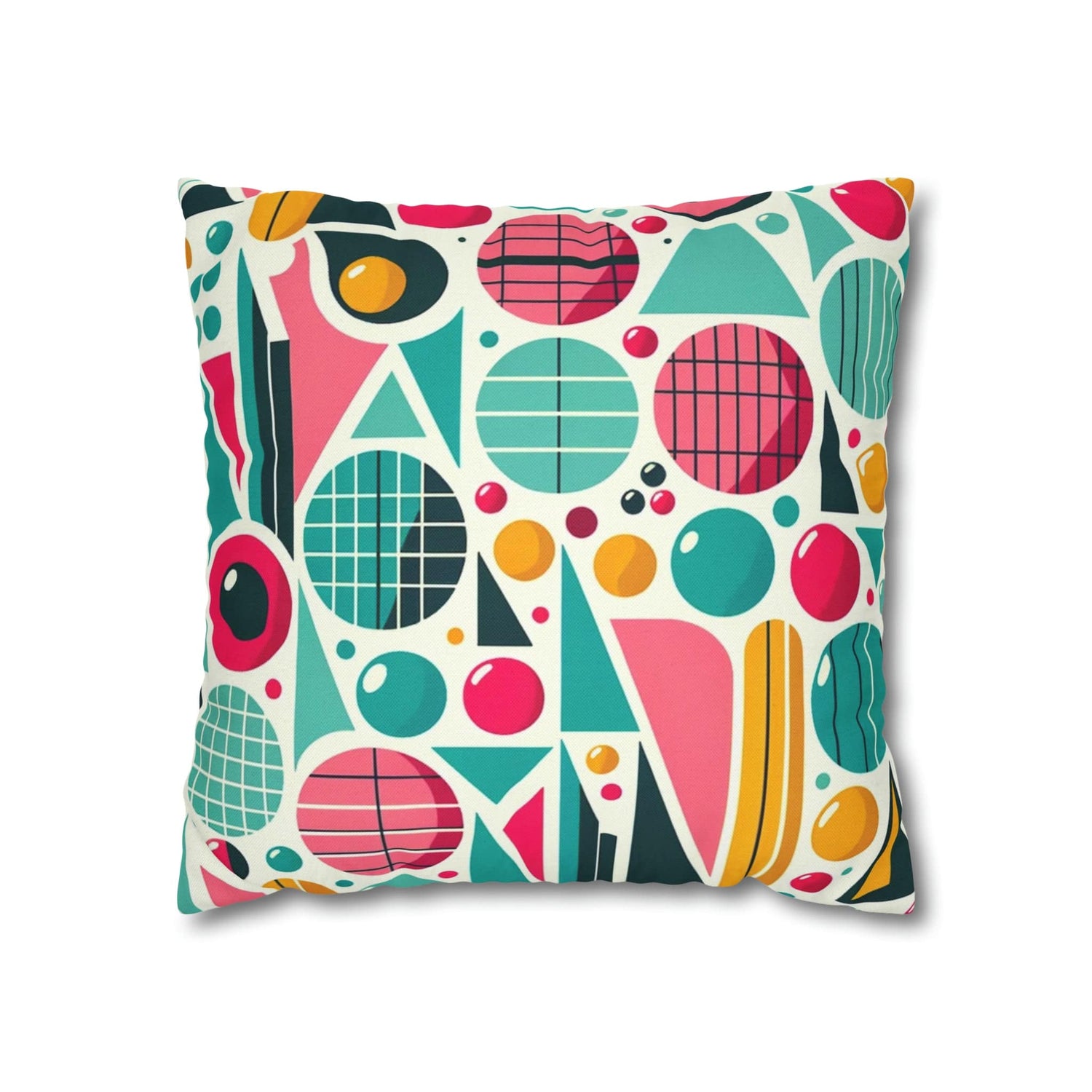 Mid Century Modern Atomic Pink, Geometric, Aqua Blue, Yellow, Mod Retro Groovy Spun Polyester Square Pillow Case Home Decor