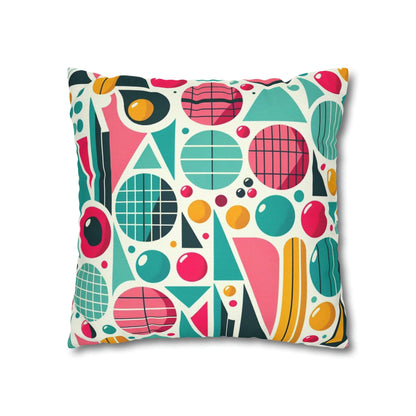 Mid Century Modern Atomic Pink, Geometric, Aqua Blue, Yellow, Mod Retro Groovy Spun Polyester Square Pillow Case Home Decor