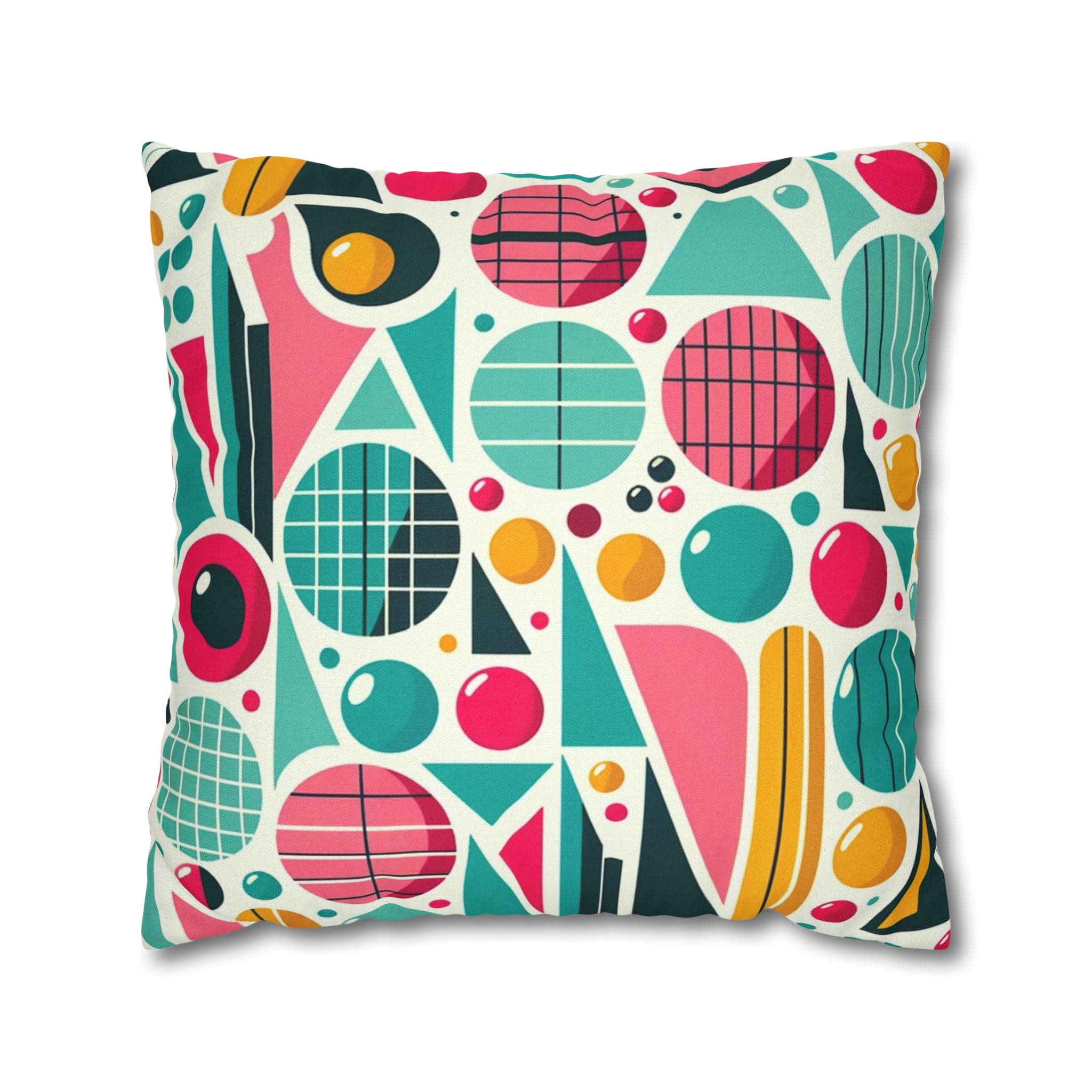 Mid Century Modern Atomic Pink, Geometric, Aqua Blue, Yellow, Mod Retro Groovy Spun Polyester Square Pillow Case Home Decor