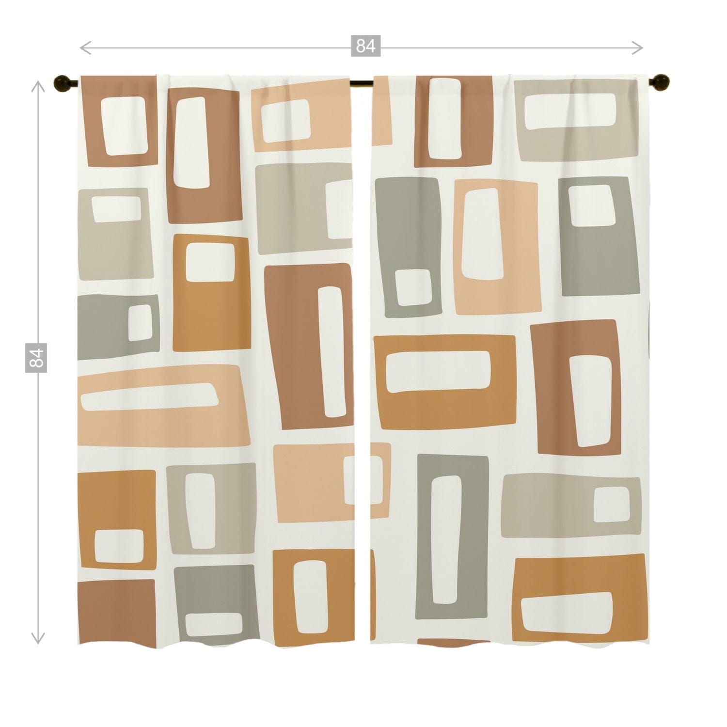 Mid Century Modern, Beige, Gold, Light Brown, Geometric, Groovy Mod Window Panels Curtains