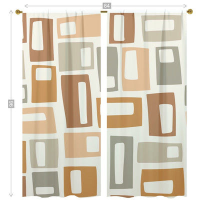 Mid Century Modern, Beige, Gold, Light Brown, Geometric, Groovy Mod Window Panels Curtains