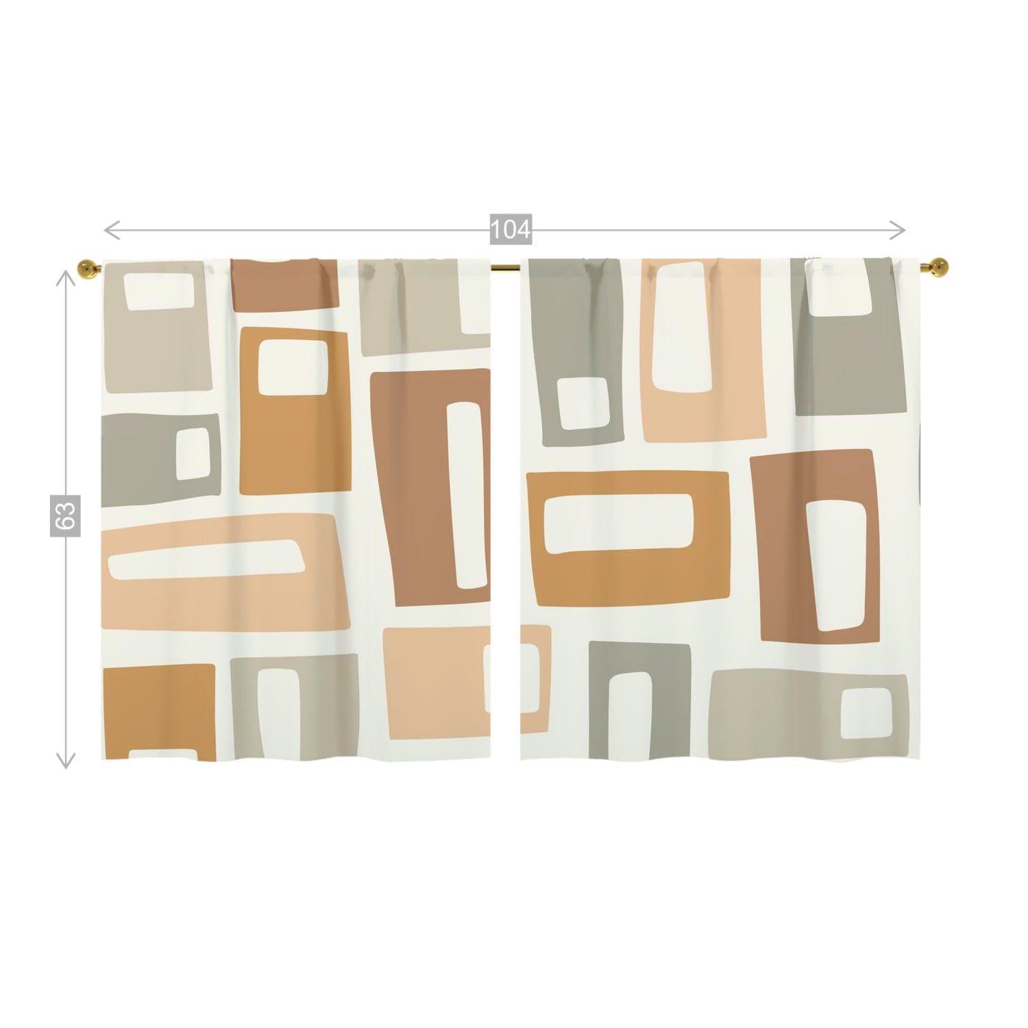 Mid Century Modern, Beige, Gold, Light Brown, Geometric, Groovy Mod Window Panels Curtains