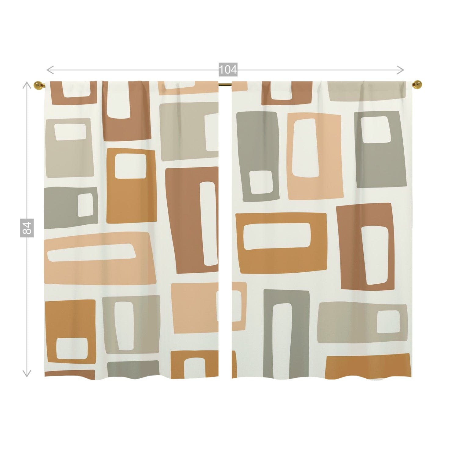 Mid Century Modern, Beige, Gold, Light Brown, Geometric, Groovy Mod Window Panels Curtains