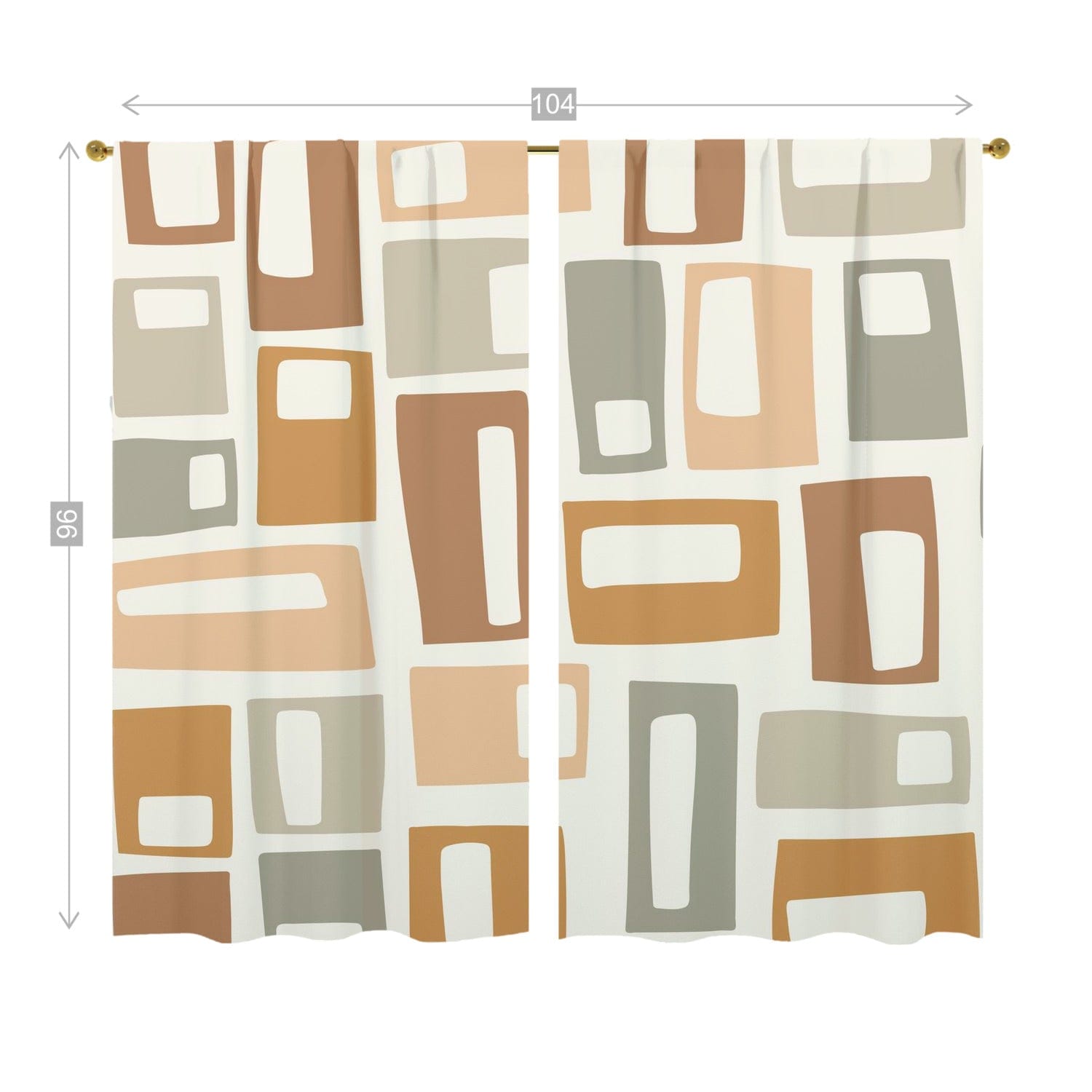 Mid Century Modern, Beige, Gold, Light Brown, Geometric, Groovy Mod Window Panels Curtains