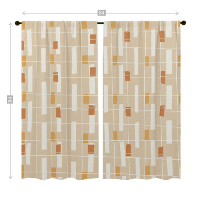 Mid Century Modern, Beige, Yellow, Rust, Geometric, Modern Minimalist Window Curtains (two panels) Curtains