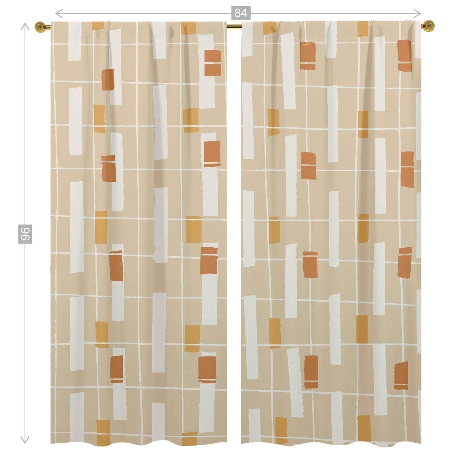Mid Century Modern, Beige, Yellow, Rust, Geometric, Modern Minimalist Window Curtains (two panels) Curtains