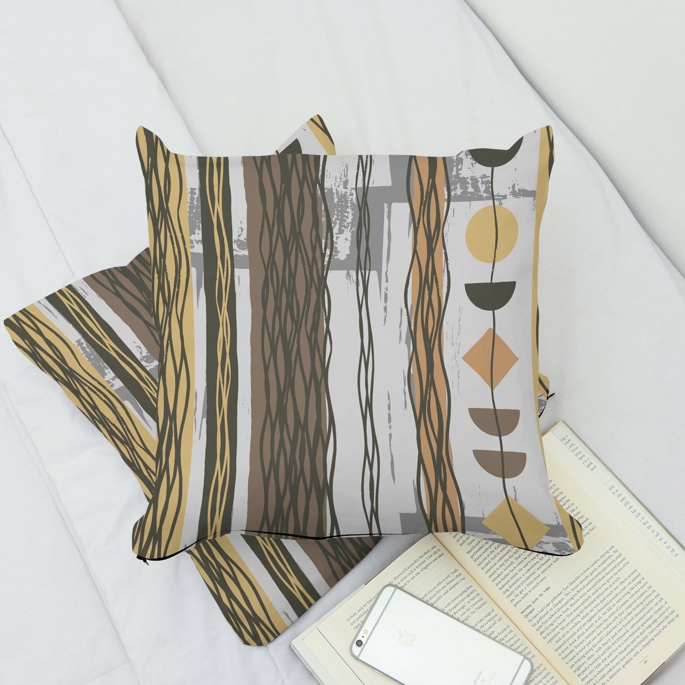 Mid Century Modern, Boho Abstract, Brown, Mustard Yellow, Funky Fun Pillow Case And Insert Home Decor