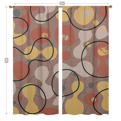 Mid Century Modern Boho Abstract Geometric, Brown, Yellow, Black, Beige, Terracotta Retro Window Curtains Curtains