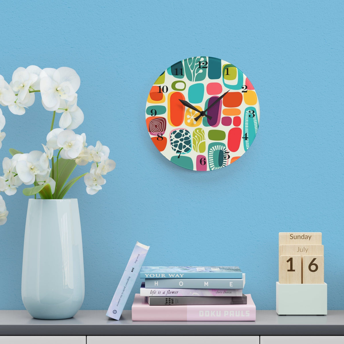 Mid Century Modern Boho Amoeba Geometric Retro Acrylic Wall Clock Home Decor