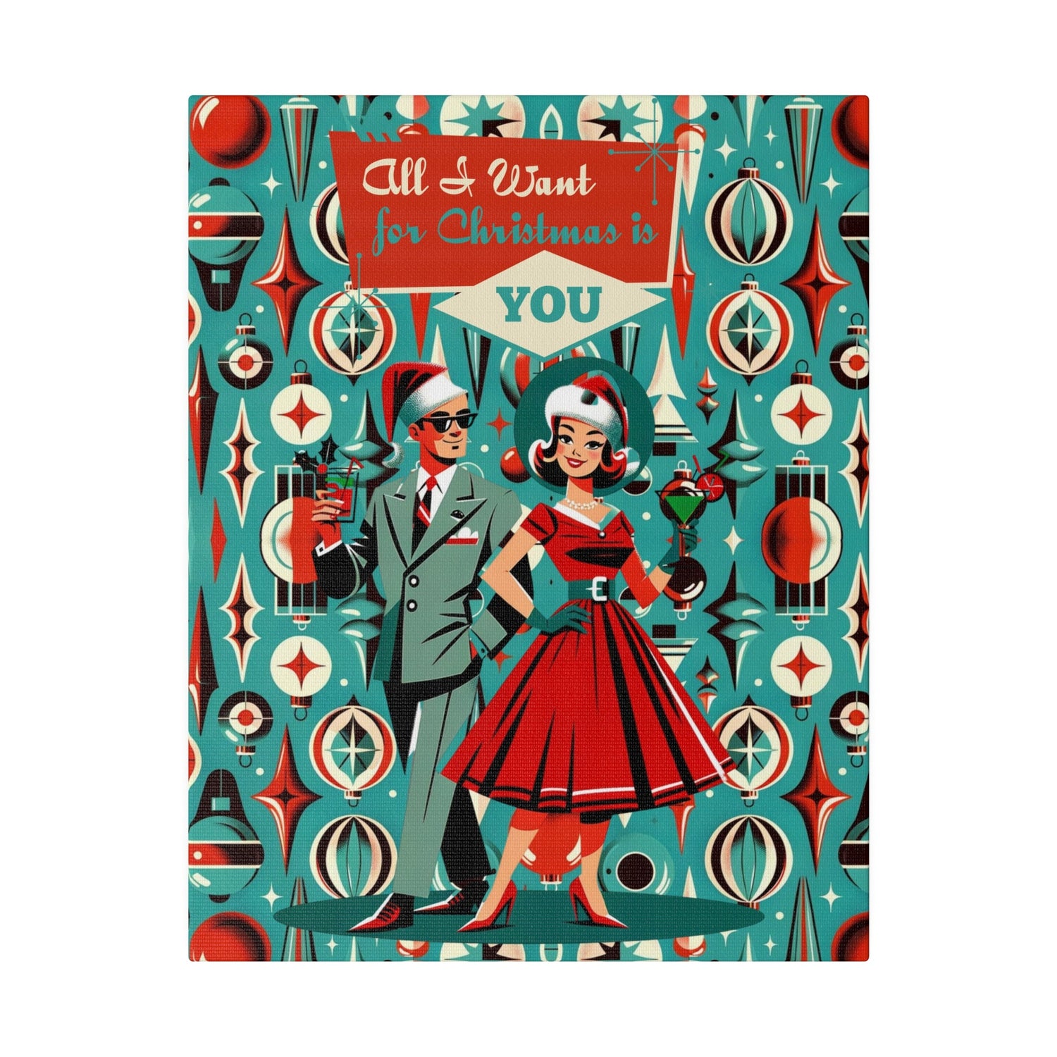 Mid Century Modern Christmas, All I Want For Christmas Is You, Atomic 50s Matte Canvas Canvas