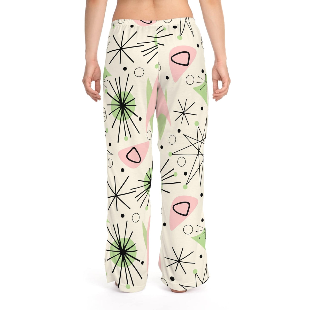 Mid Century Modern Christmas Loungewear, Atomic Starburst, Pink, Green, Fun And Cozy Women's Pajama Pants All Over Prints