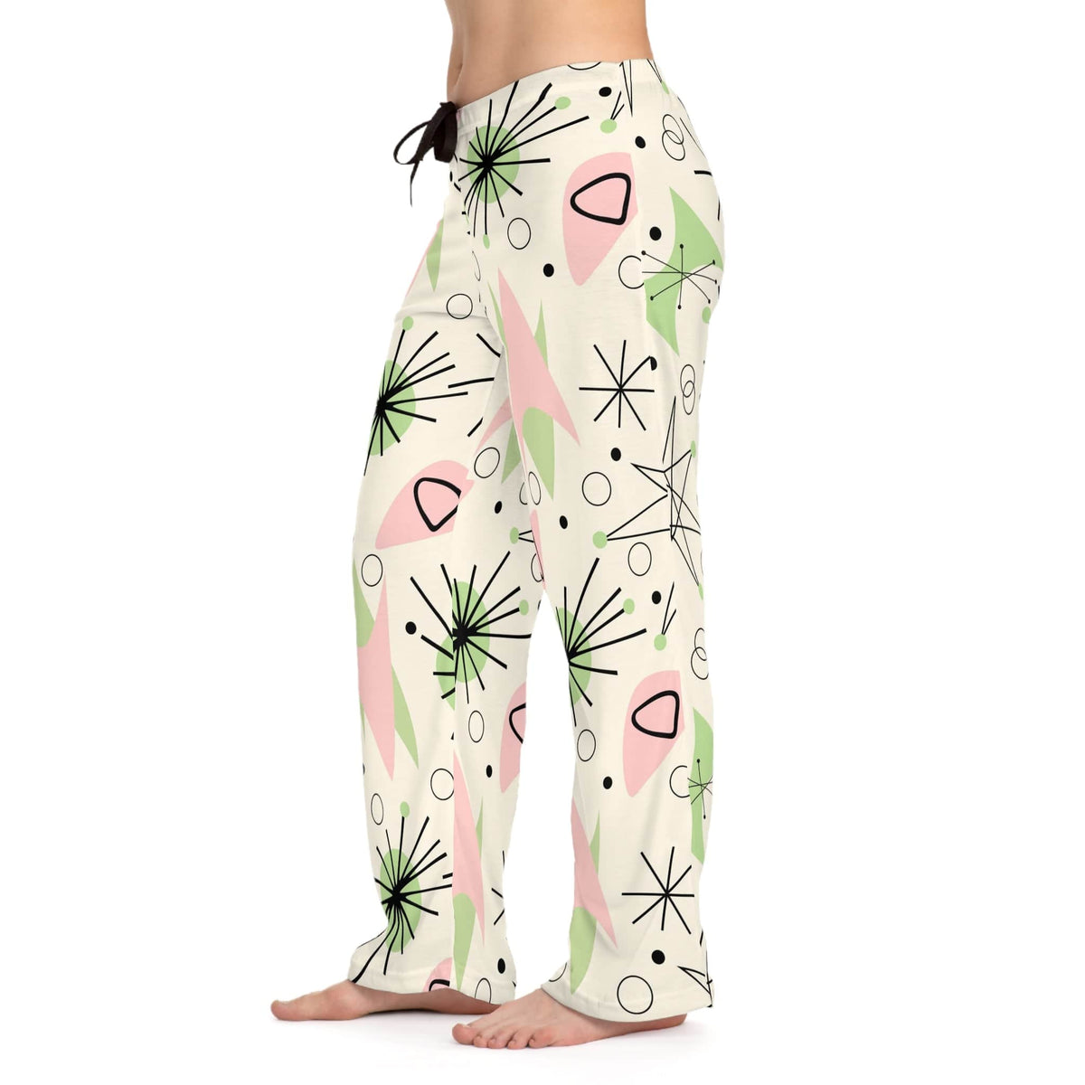 Mid Century Modern Christmas Loungewear, Atomic Starburst, Pink, Green, Fun And Cozy Women's Pajama Pants All Over Prints