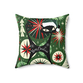 Mid Century Modern Christmas Pillow, Atomic Cat, Starbursts, Sputnik Designs, Green, Red Pillow And Insert Home Decor
