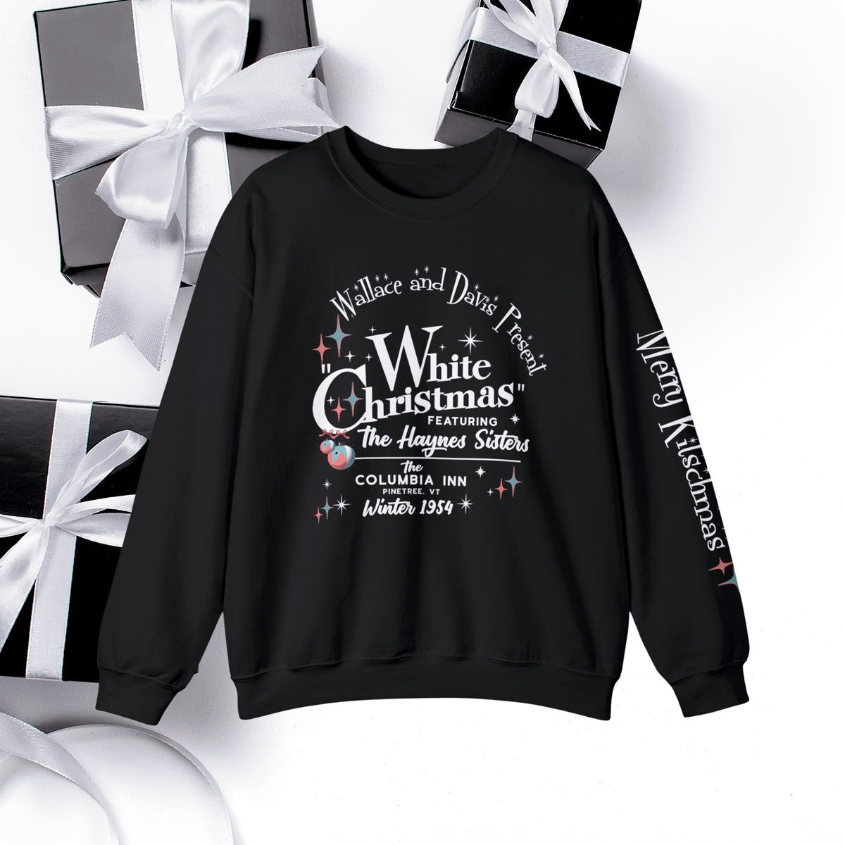Mid Century Modern Christmas Sweatshirt, Wallace And Davis Present A White Christmas 1954 Movie Kitschy Christmas Sweatshirt