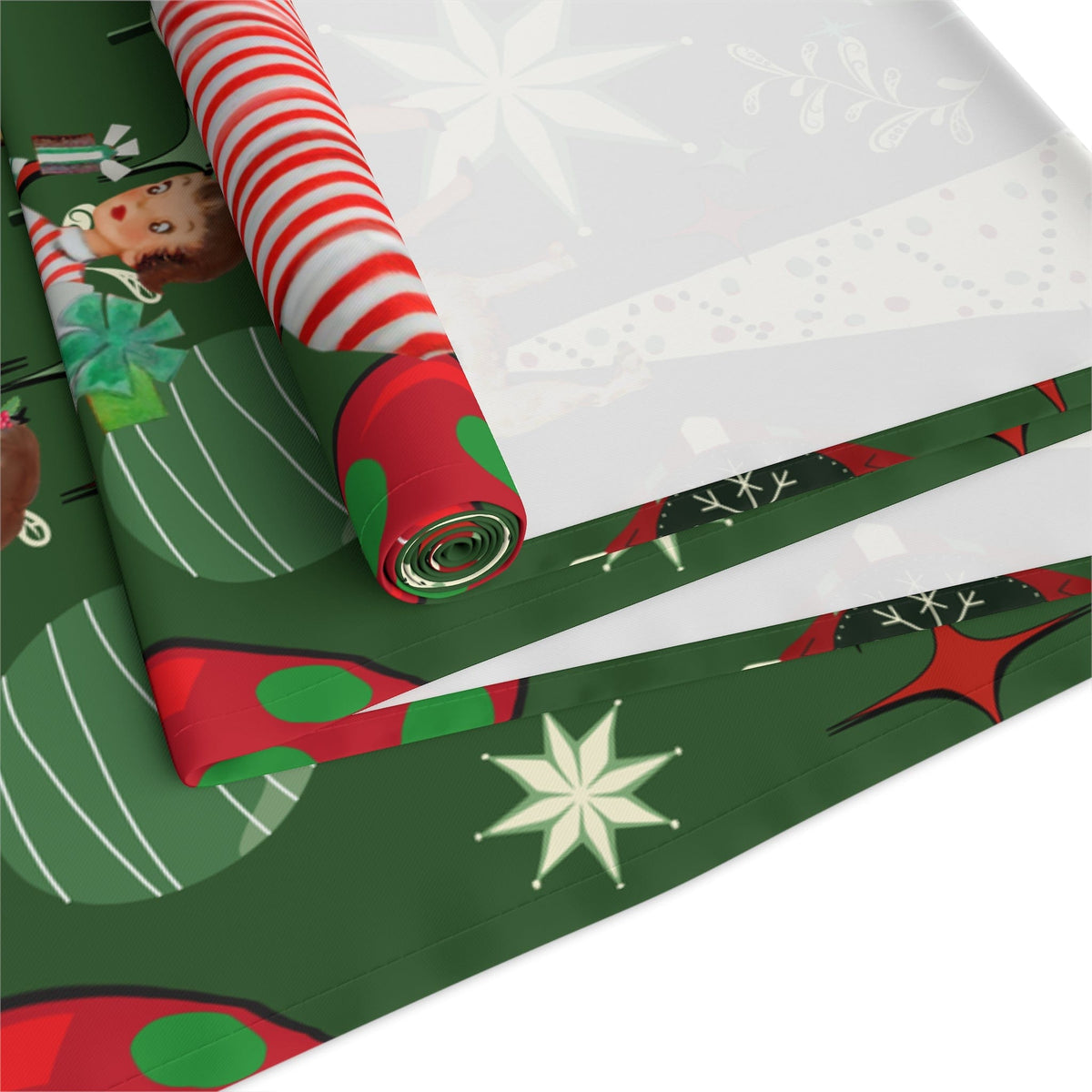 Mid Century Modern Christmas Table Runner, Kitschy 50's Retro Couple, Green, Red, Starbursts MCM Retro Christmas Table Runner Home Decor