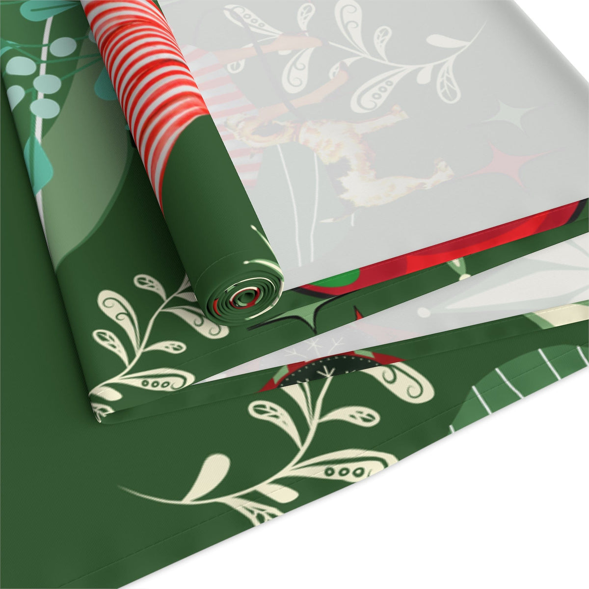 Mid Century Modern Christmas Table Runner, Kitschy 50's Retro Couple, Green, Red, Starbursts MCM Retro Christmas Table Runner Home Decor