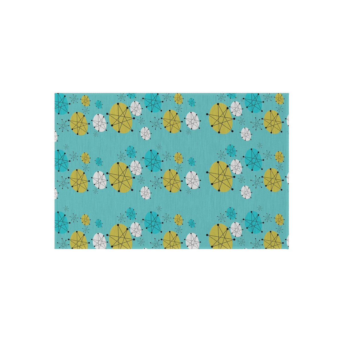 Mid Century Modern Design Francsican Starburst Atomic Aqua Blue Patio Rug, 50' Style Palm Beach Cali, Indoor, Outdoor Rug Home Decor