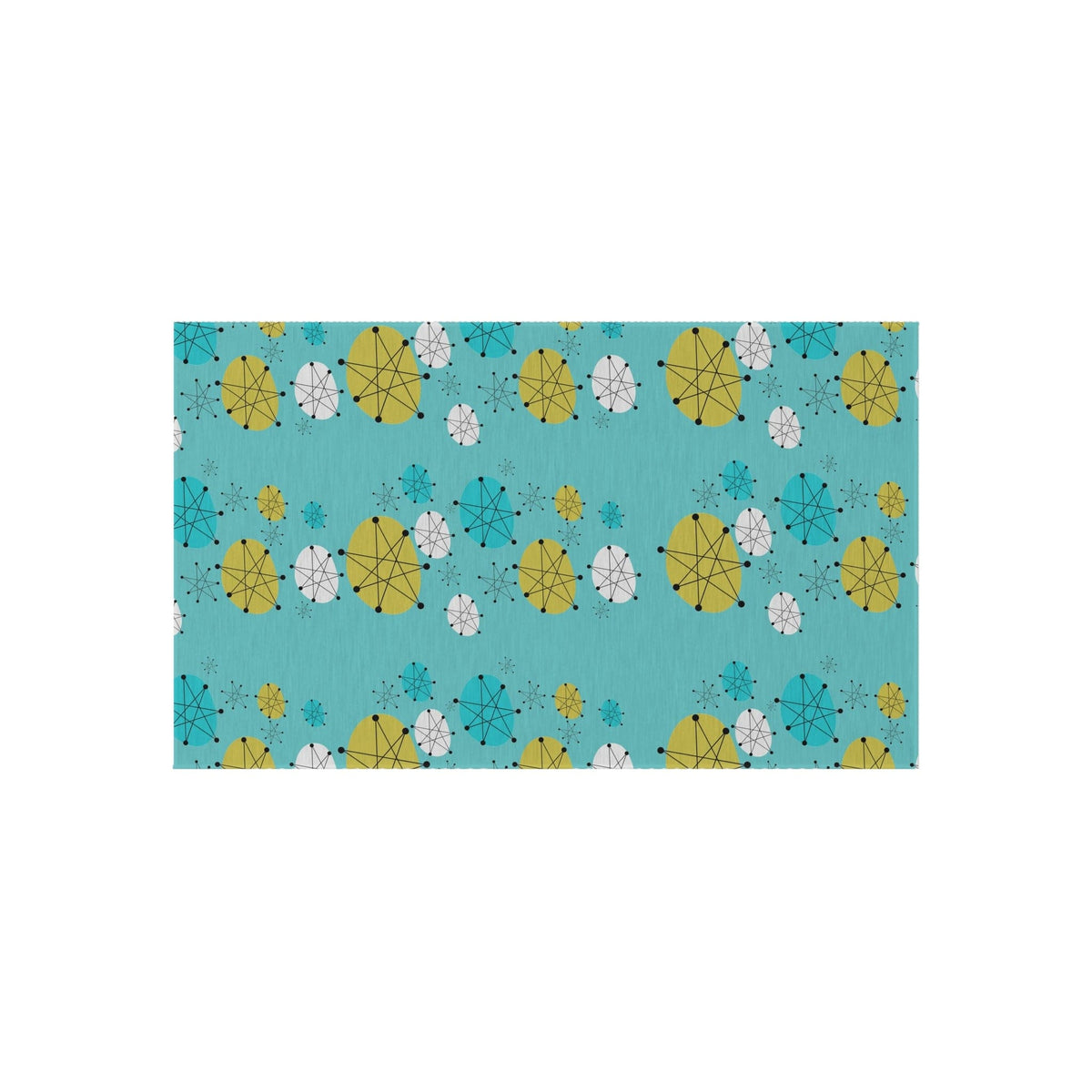 Mid Century Modern Design Francsican Starburst Atomic Aqua Blue Patio Rug, 50' Style Palm Beach Cali, Indoor, Outdoor Rug Home Decor