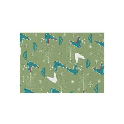 Mid Century Modern Designed, Boomerang Green, Teal, White, Mid Mod Atomic Space Indoor Outdoor Rug Home Decor