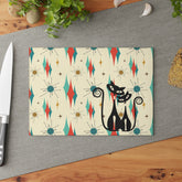 Mid Century Modern Franciscan Starburst, Cool Cats, Retro Couple, Anniversary, Housewarming, Wedding Gift Glass Cutting Board Home Decor