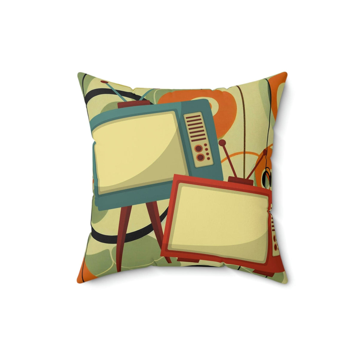 Mid Century Modern, Fun, Green, Orange Mod TV, Retro Square Pillow Home Decor