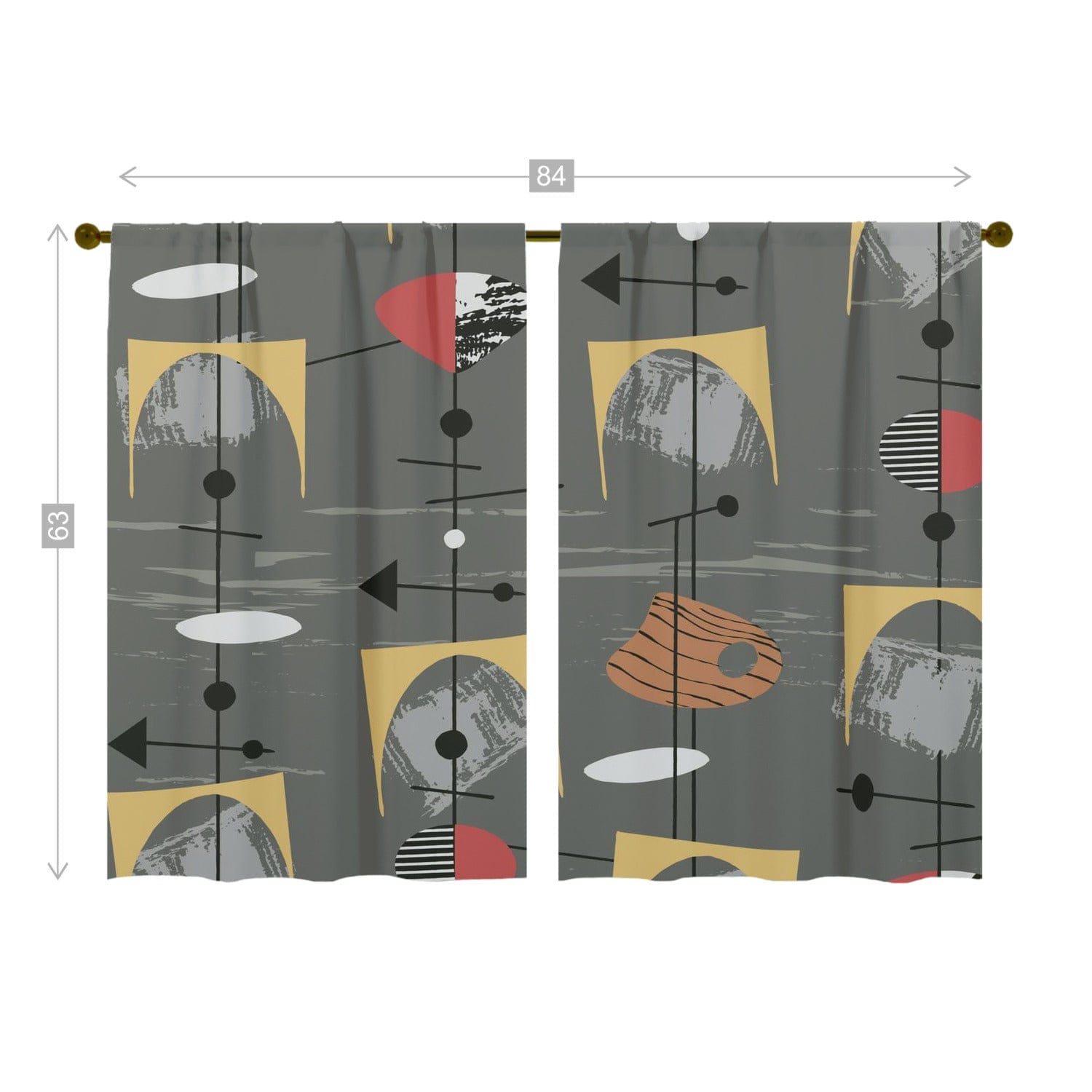 Mid Century Modern, Geometric, Abstract, Slate Gray, Mustard Yellow, Retro Window Curtains (two panels) Curtains