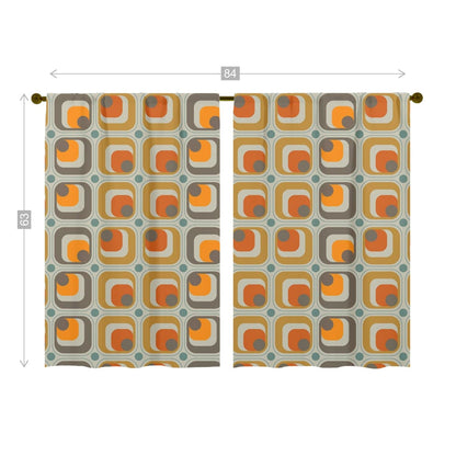 Mid Century Modern, Geometric, Beige, Orange, Mustard Yellow Mod Retro Window Curtains (two panels) Curtains