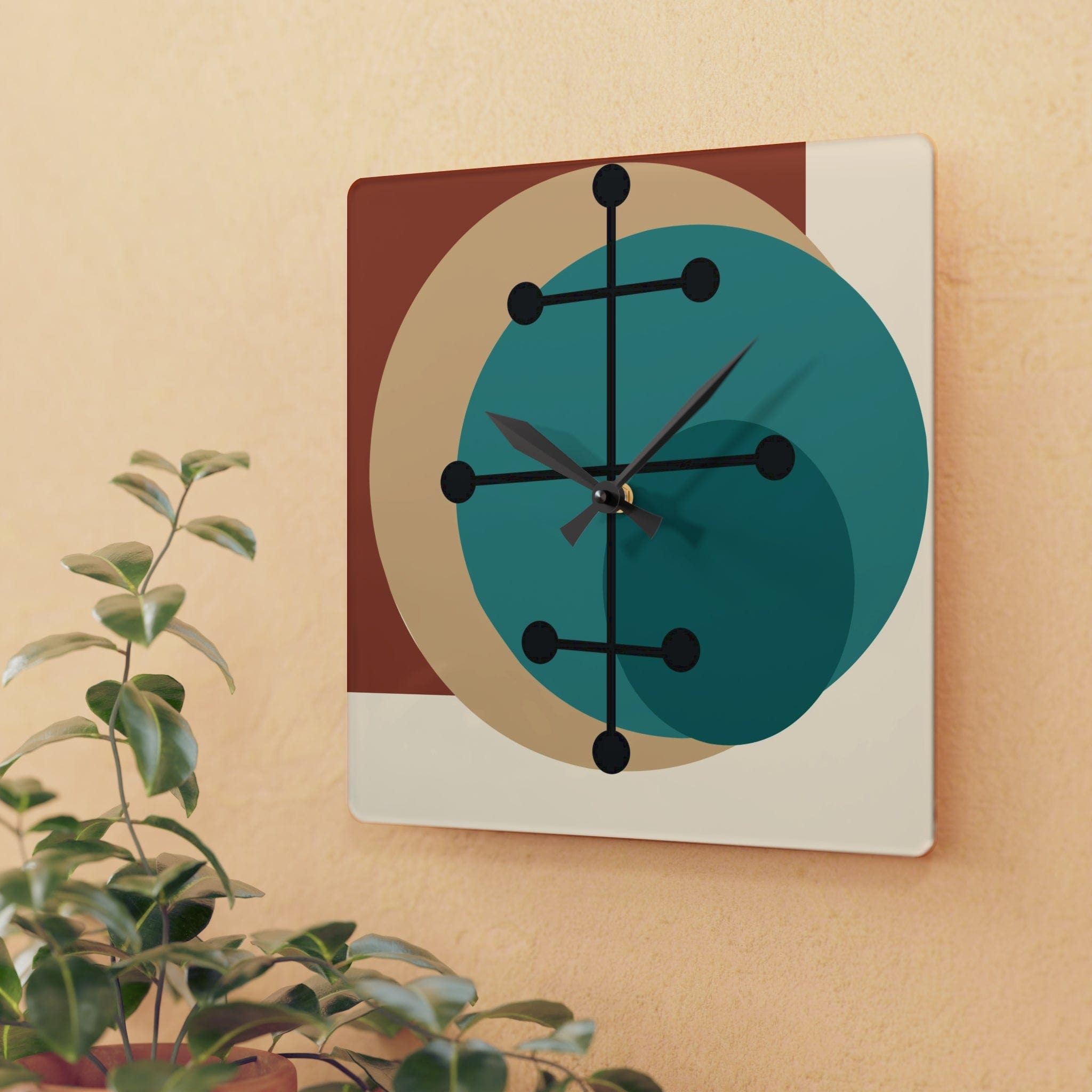 Mid Century Modern, Geometric Beige, Retro Acrylic Wall Clock Home Decor
