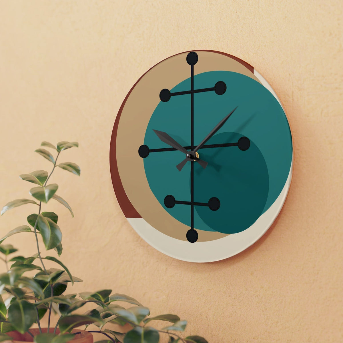 Mid Century Modern, Geometric Beige, Retro Acrylic Wall Clock Home Decor