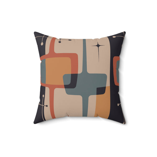 Mid Century Modern Geometric Charcoal Gray, Deep Beige, Retro MCM Pillow