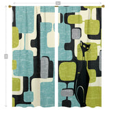 Mid Century Modern Geometric Green, Aqua, Black Gray, Atomic Cat, Window Curtains (two panels) Curtains Mid Century Modern Gal