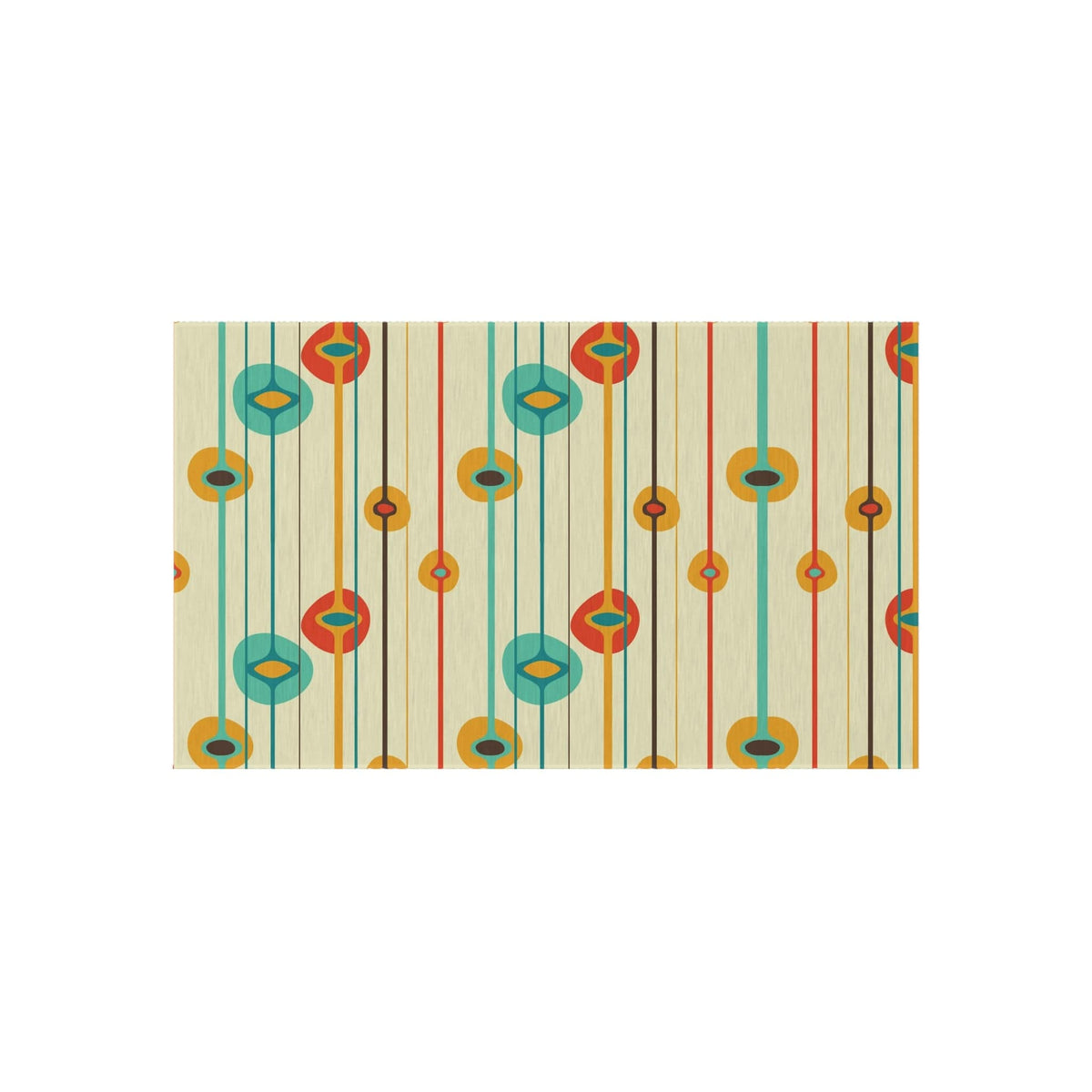 Mid Century Modern Geometric, MCM Indoor, Outdoor Rug, Teal, Aqua, Burnt Orange, Mustard Yellow,  California, Florida Patio Rug Home Decor
