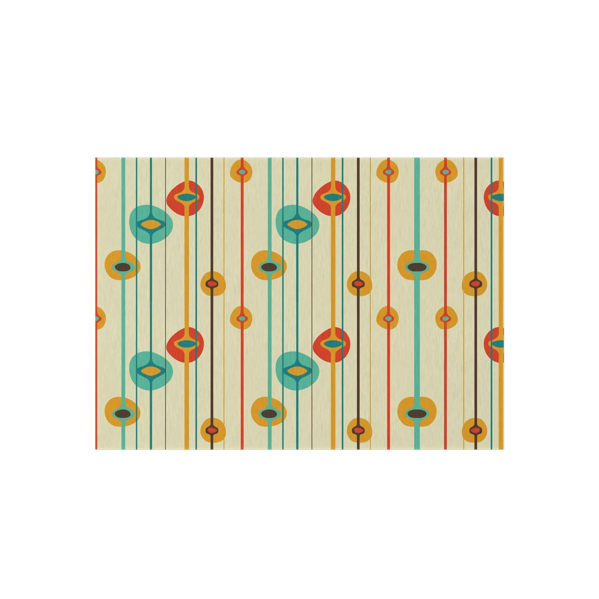 Mid Century Modern Geometric, MCM Indoor, Outdoor Rug, Teal, Aqua, Burnt Orange, Mustard Yellow,  California, Florida Patio Rug Home Decor