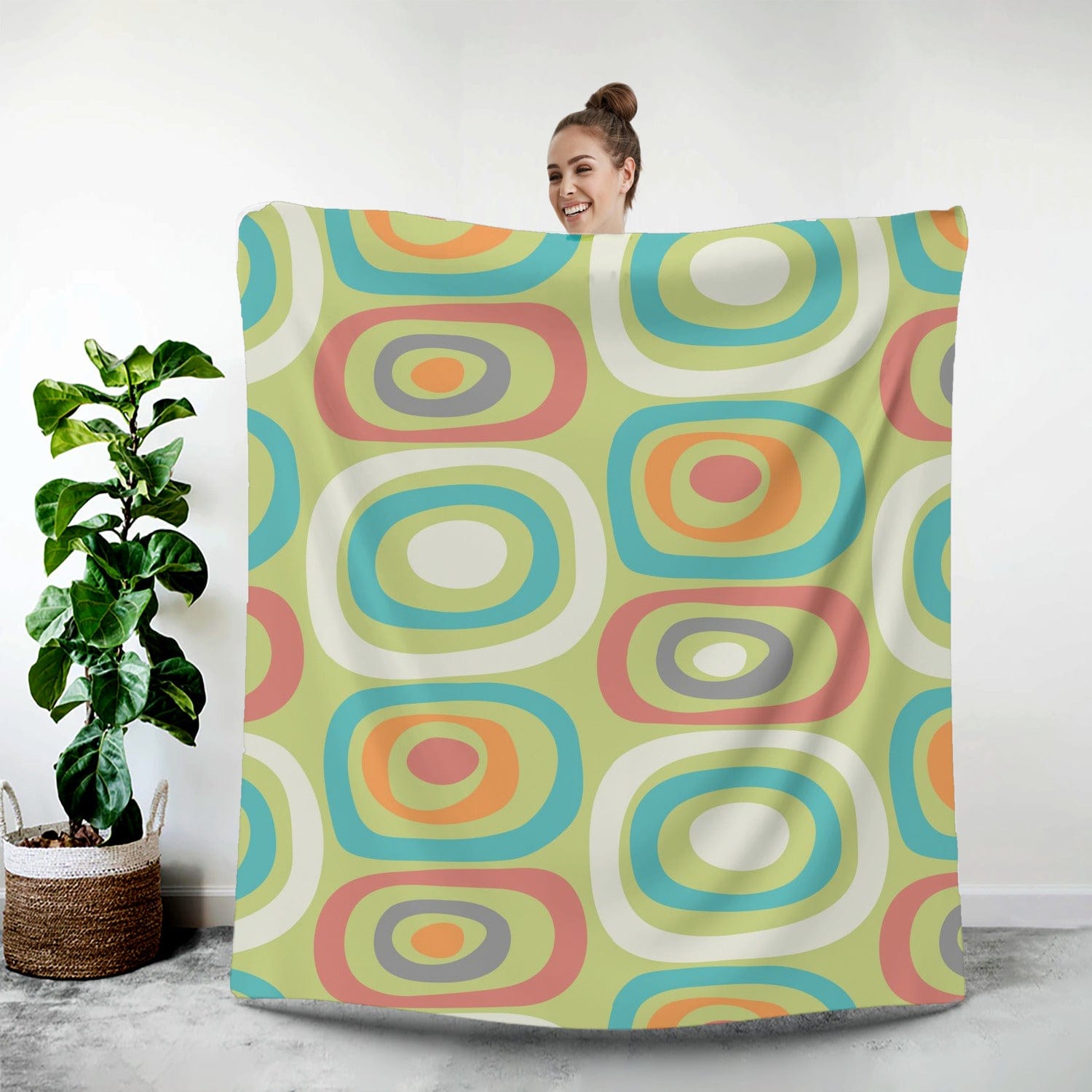 Mid Century Modern, Geometric Mod Green, Orange, Teal, Funky Fun Minky Blanket Blankets