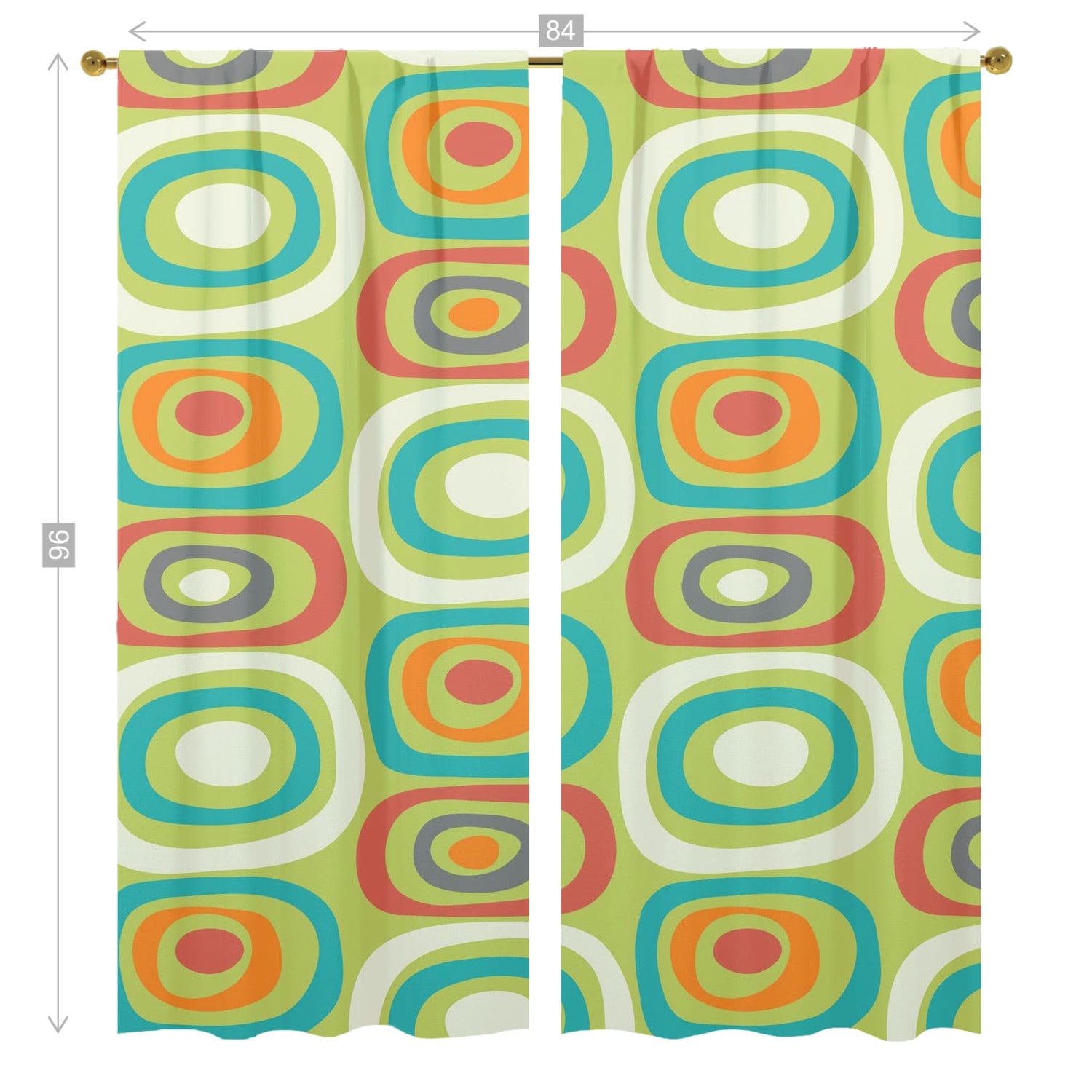 Mid Century Modern, Geometric Mod Green, Orange, Teal, Funky Fun Window Curtains (two panels) Curtains