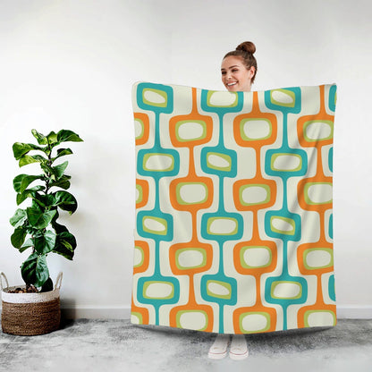 Mid Century Modern, Geometric, Retro, Orange, Teal, Green Minky Blanket Blankets