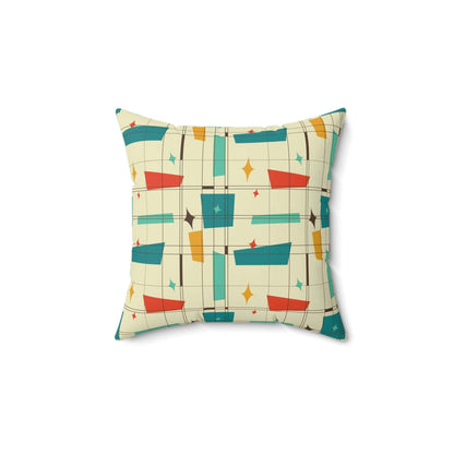 Mid Century Modern Geometric Squares, Mustard Yellow, Burnt Orange, Teal, MCM Pillow And Insert Home Decor