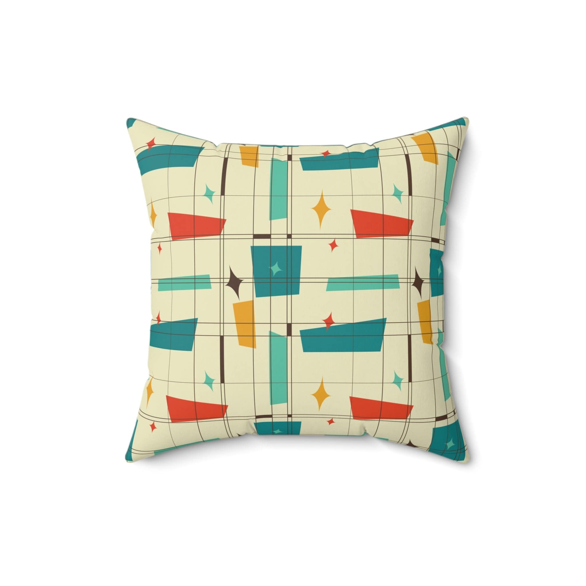 Mid Century Modern Geometric Squares, Mustard Yellow, Burnt Orange, Teal, MCM Pillow And Insert Home Decor