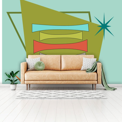 Mid Century Modern, Geometric Starburst, MCM Peel And Stick Wall Murals Wallpaper