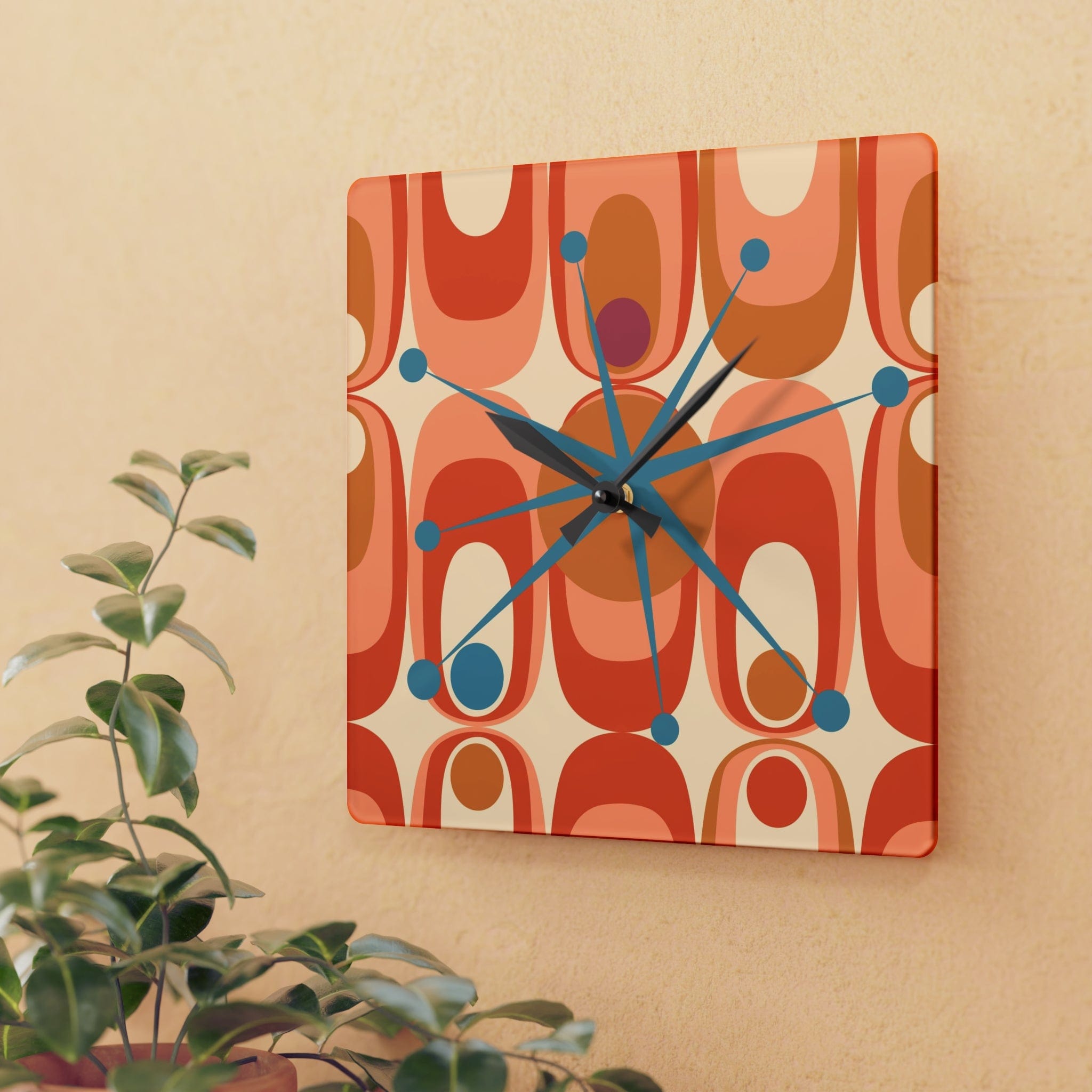 Mid Century Modern Geometric Starburst, Retro MCM Acrylic Wall Clock Home Decor