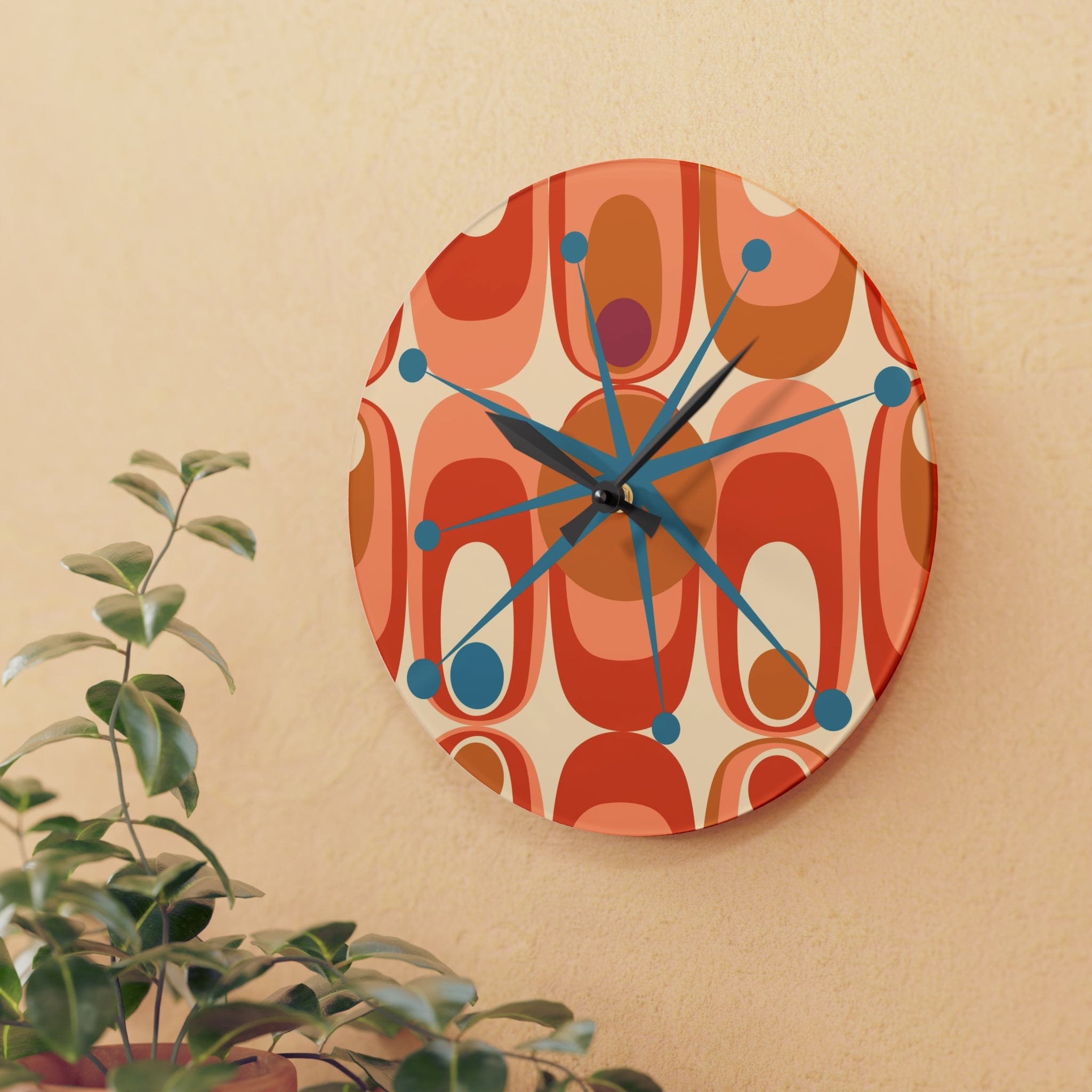 Mid Century Modern Geometric Starburst, Retro MCM Acrylic Wall Clock Home Decor