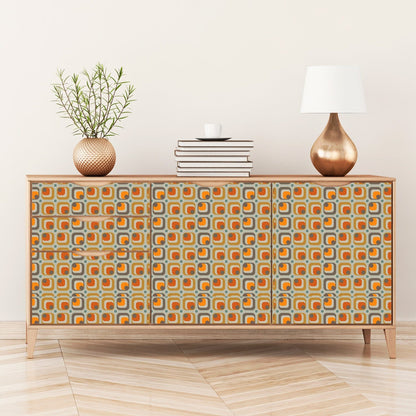 Mid Century Modern, Geometric, Taupe, Gray, Orange, Peel And Stick Wallpaper Panels Wallpaper