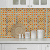 Mid Century Modern, Geometric, Taupe, Gray, Orange, Peel And Stick Wallpaper Panels Wallpaper