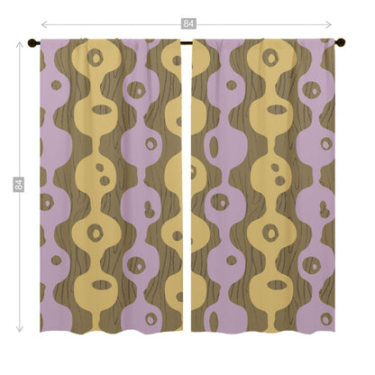 Mid Century Modern Googie, Brown, Periwinkle Purple, Mustard Yellow Groovy Window Curtains (two panels) Curtains