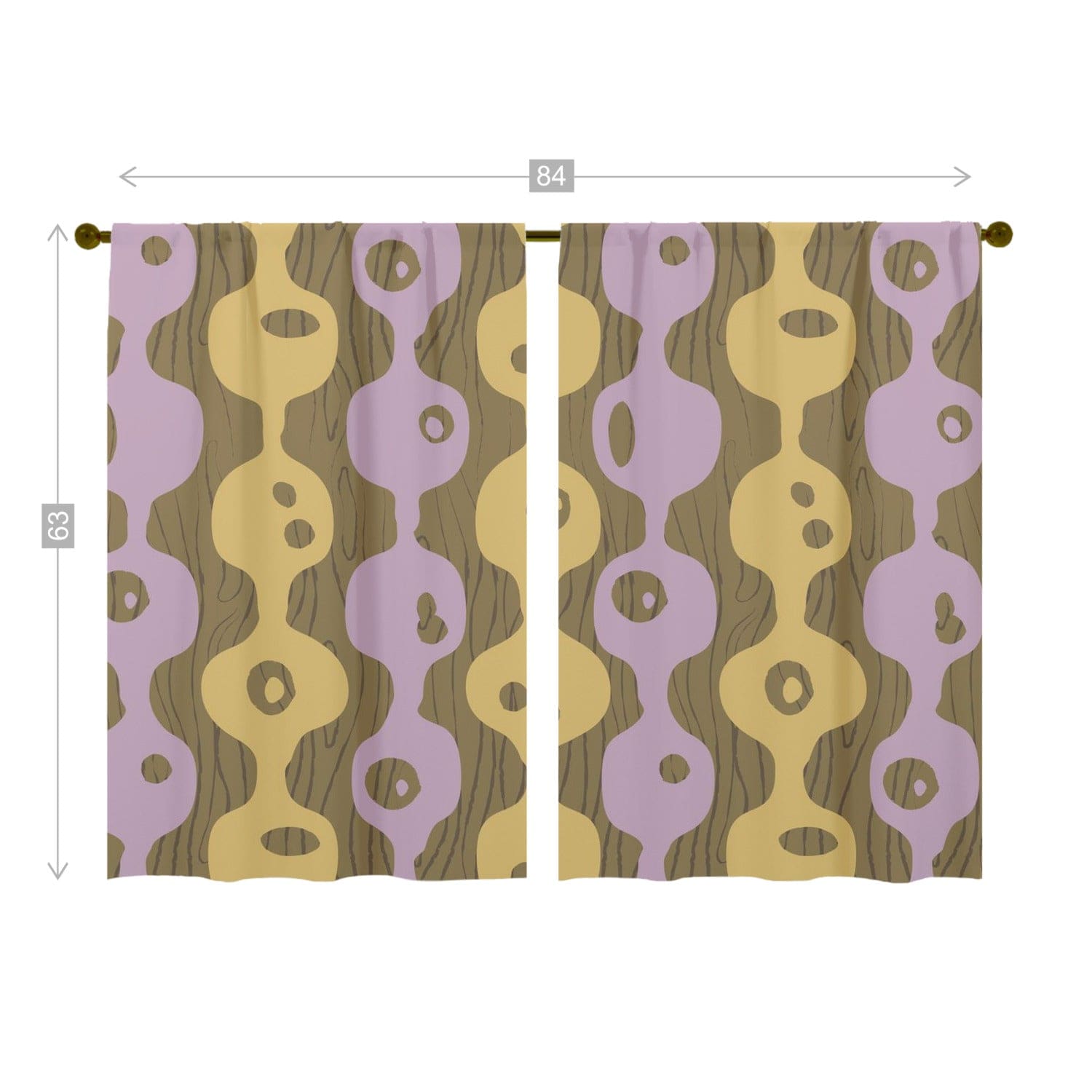 Mid Century Modern Googie, Brown, Periwinkle Purple, Mustard Yellow Groovy Window Curtains (two panels) Curtains