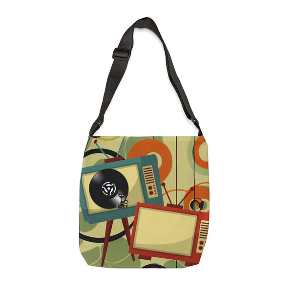 Mid Century Modern, Groovy Cat, Vinyl, Retro TV Funky Fun, Adjustable Tote Bag