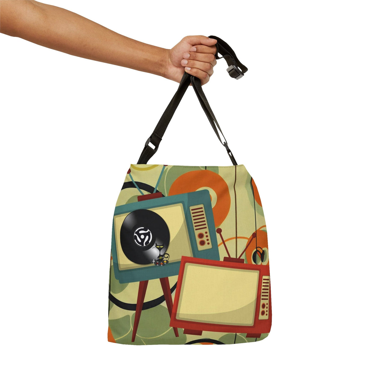 Mid Century Modern, Groovy Cat, Vinyl, Retro TV Funky Fun, Adjustable Tote Bag Bags