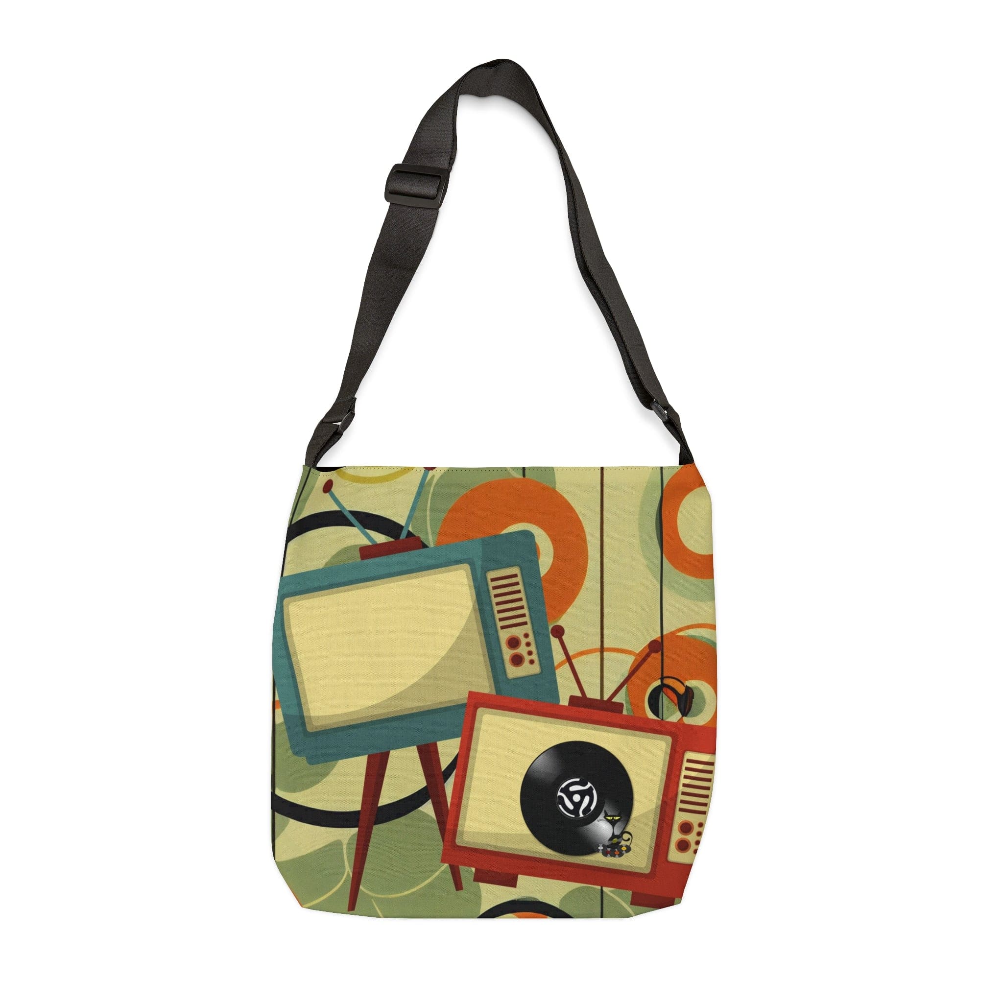 Mid Century Modern, Groovy Cat, Vinyl, Retro TV Funky Fun, Adjustable Tote Bag Bags