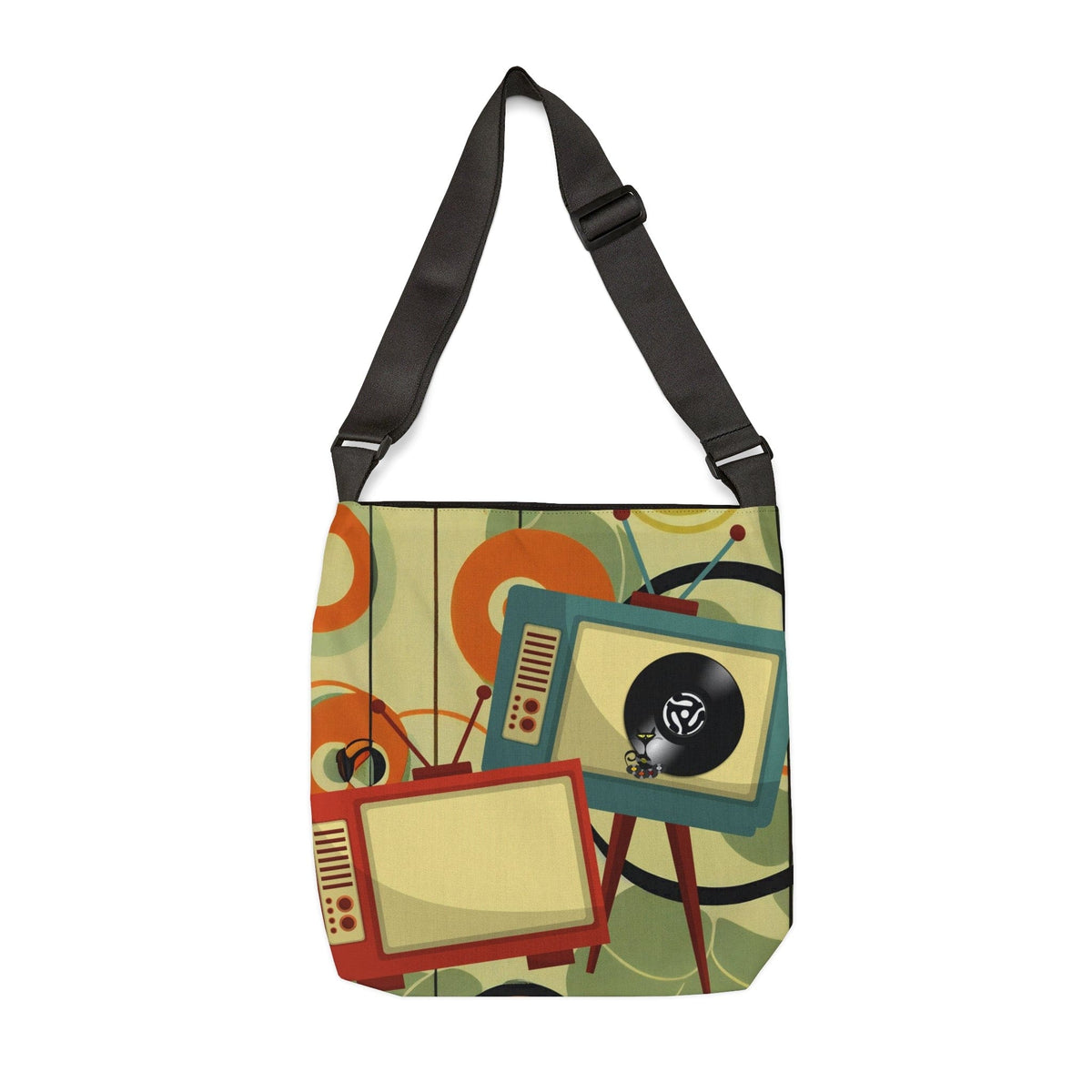 Mid Century Modern, Groovy Cat, Vinyl, Retro TV Funky Fun, Adjustable Tote Bag Bags